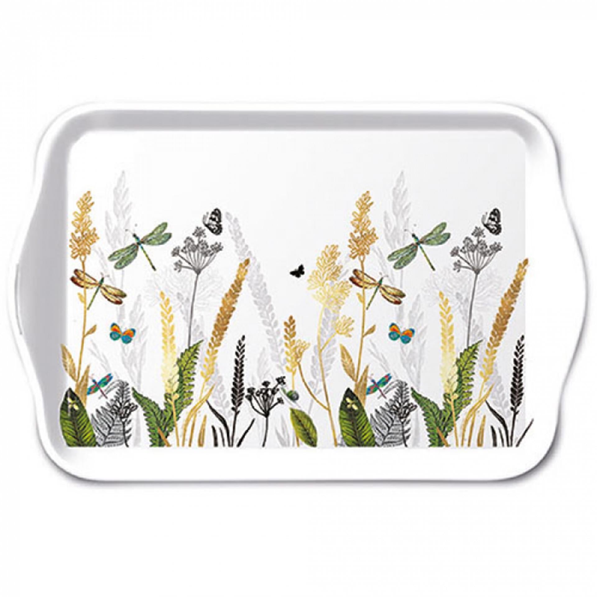 Ambiente tray melamine ornamental flowers white 13x21cm