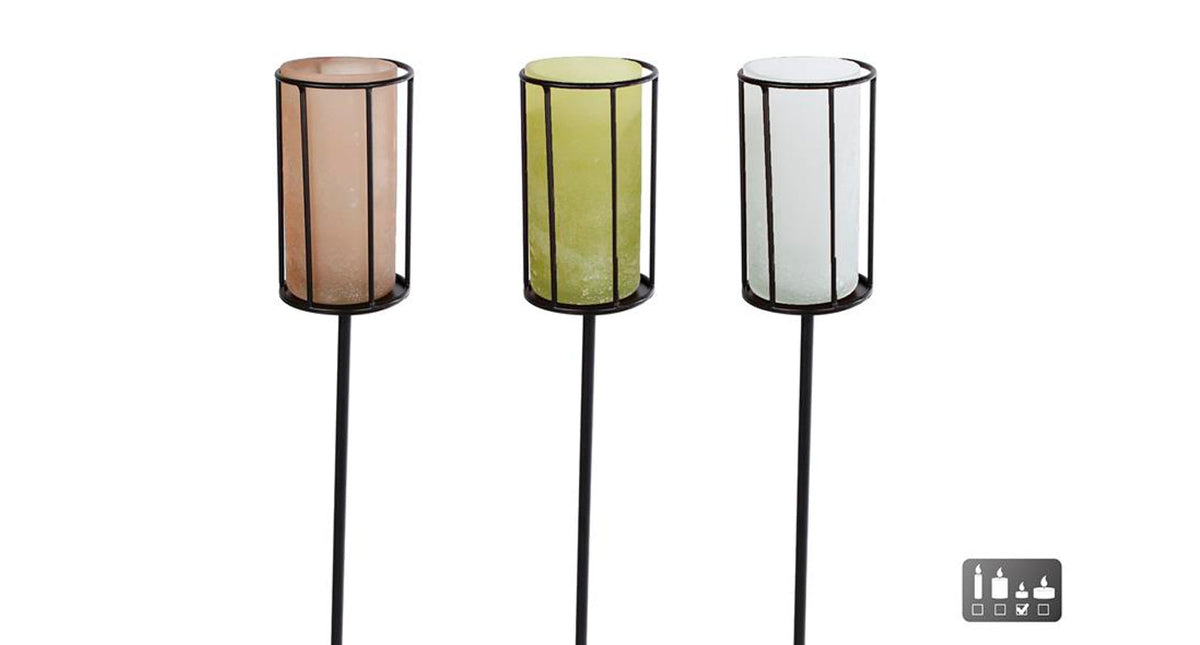 Tuinsteker jurrien zwart kleur 3 assortie metaal glas 6x6x97cm