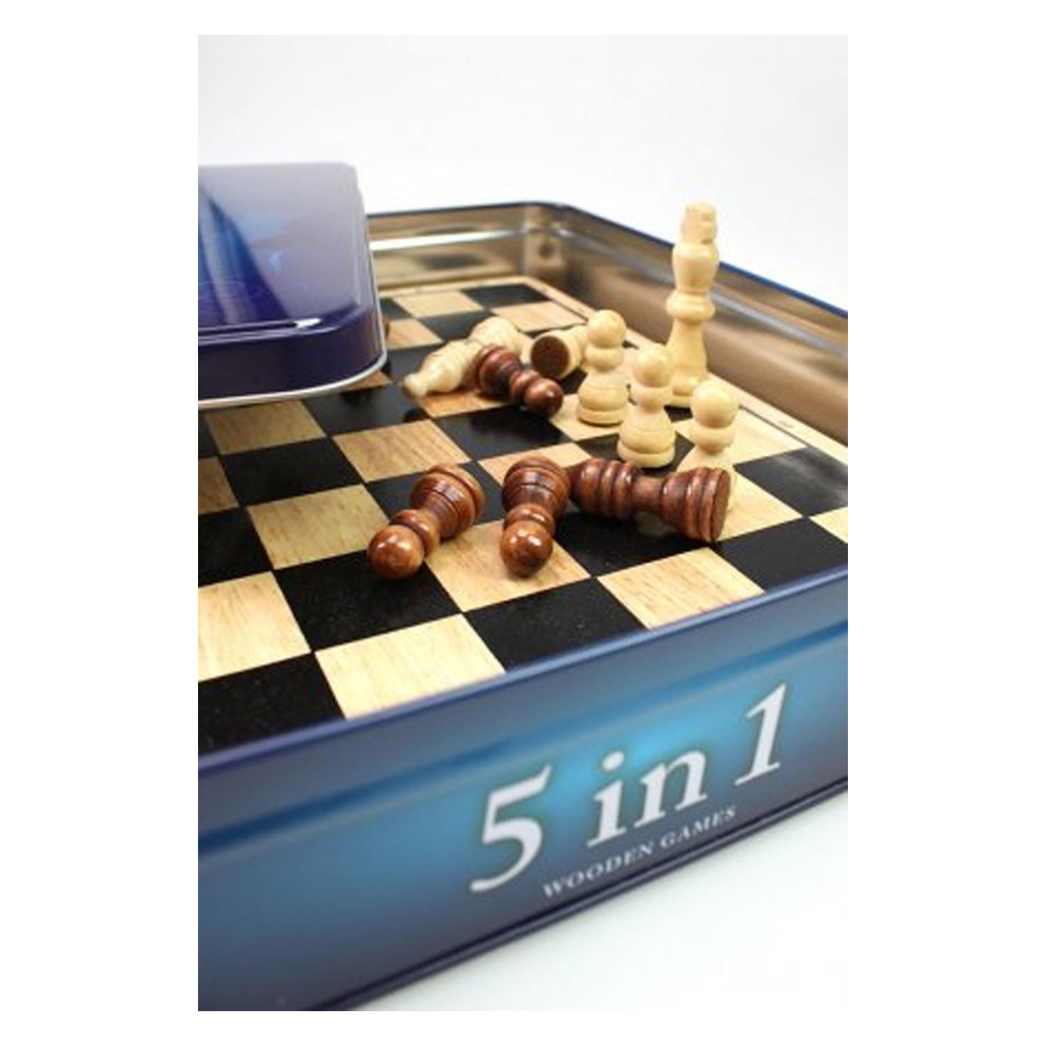 Tactic 5 in 1 hout - schaken - dammen - tic tac toe - backgammon en domino