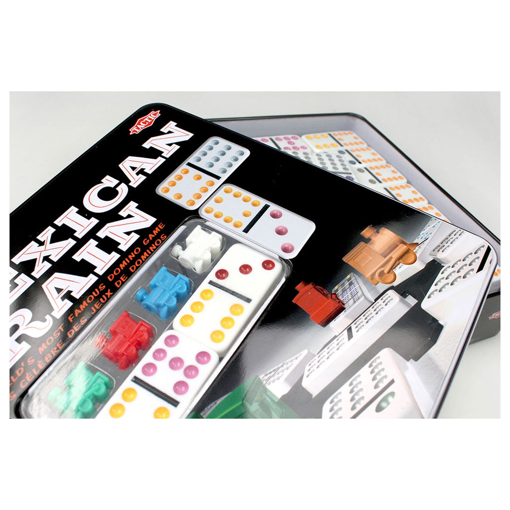 Tactic domino mexican train – bordspel – luxe tin – wereldberoemd dominospel met gekleurde stenen – 2 tot 8 spelers – vanaf 7 jaar