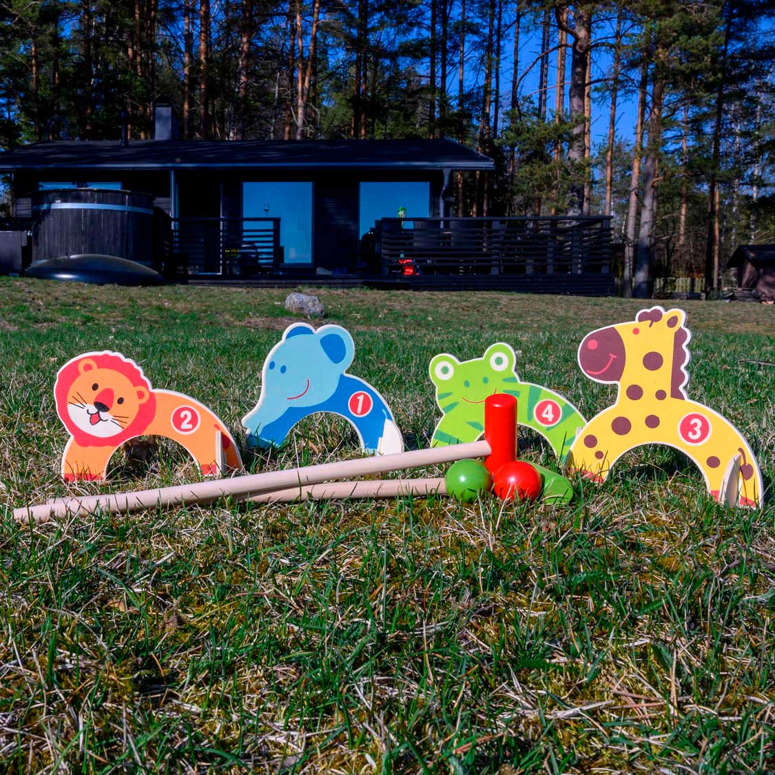 Taktisches Krocket-Set aus Holz mit Tiermotiven