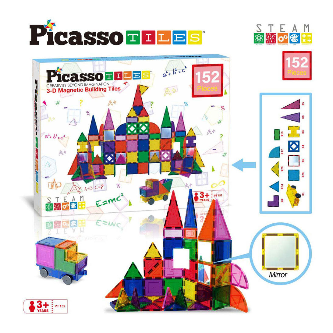 Selecta Picassotiles Blöcke und Spiegel - magnetische Bausteine, 152dlg.