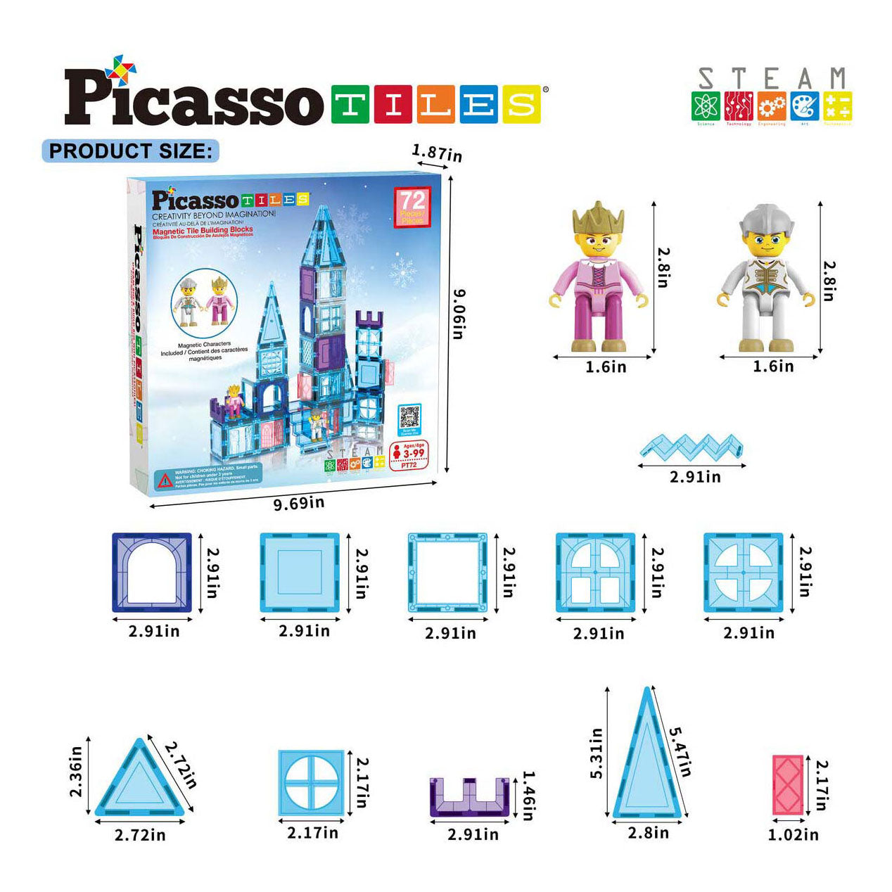 Selecta Picassotiles Winterthema - magnetische Bausteine, 72 Stück.
