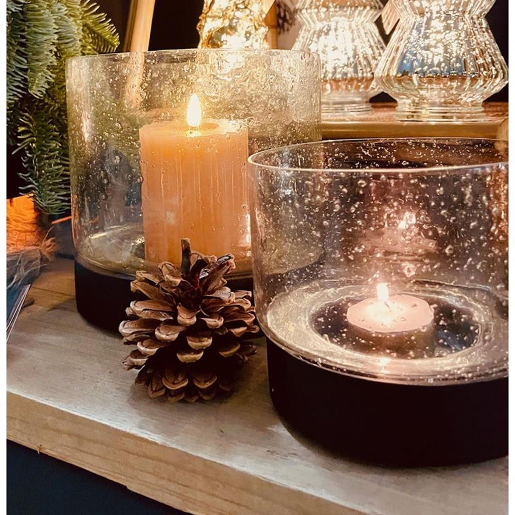 Hbx natural living kaarshouder bubbelglas h16d17 zwart