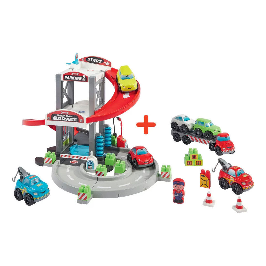 Eine gemauerte Garage mit Transporter und Autos