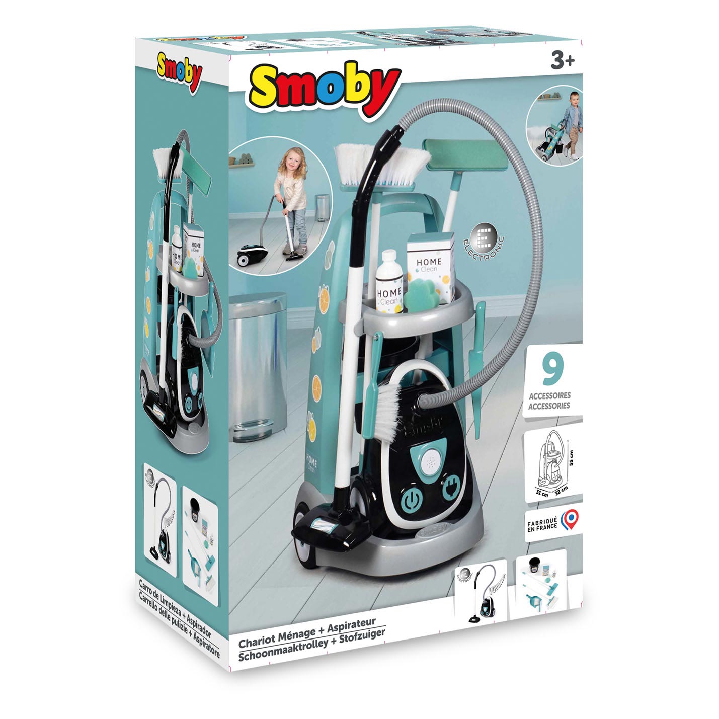 Smoby Reinigungswagen mit Staubsauger, 8-teilig.