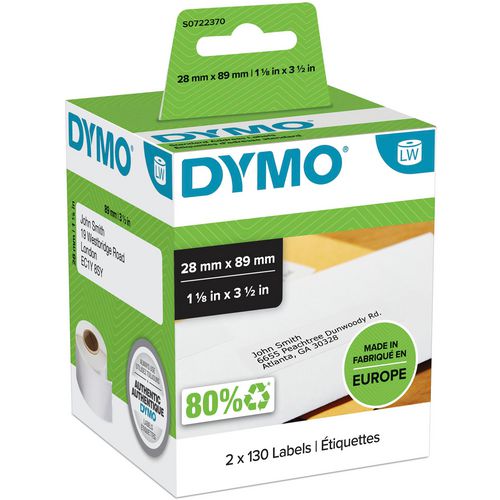 Dymo adresetiketten 99010 89 x 28 mm wit