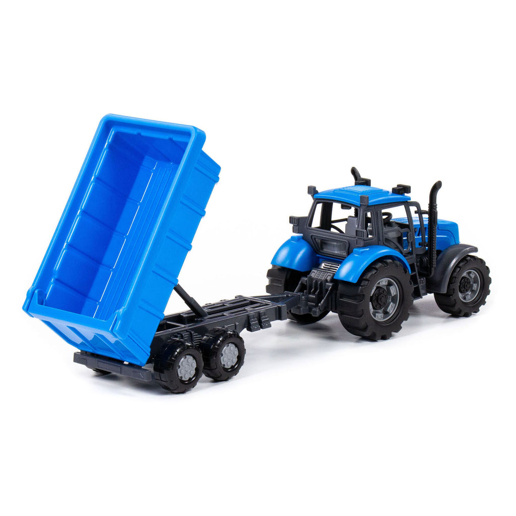 Cavallino-Traktor mit Kippanhänger, blau, Maßstab 1:32
