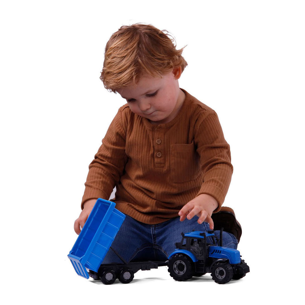 Cavallino-Traktor mit Kippanhänger, blau, Maßstab 1:32