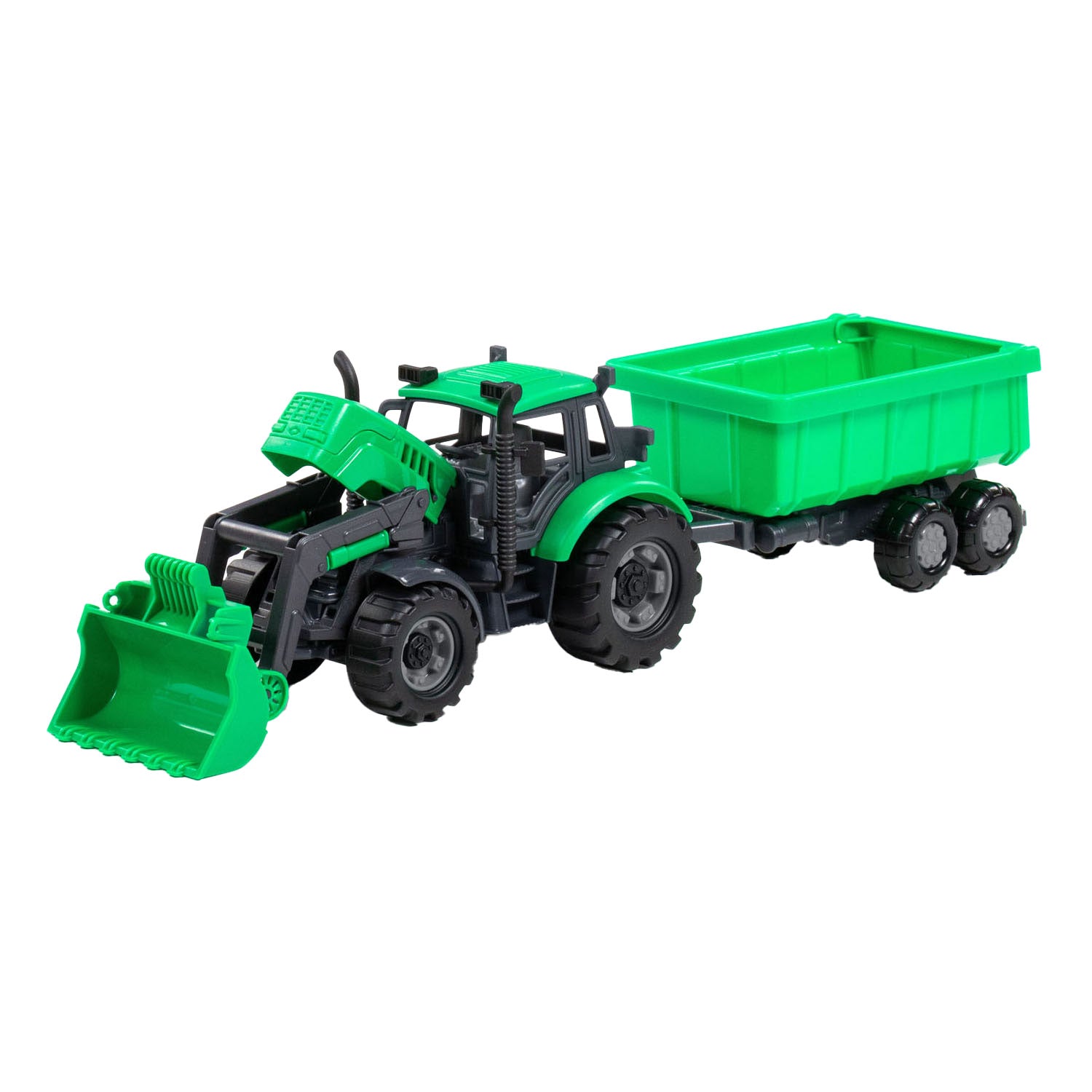 Cavallino tractor met lader en aanhang kiepwagen groen, schaal 1:32