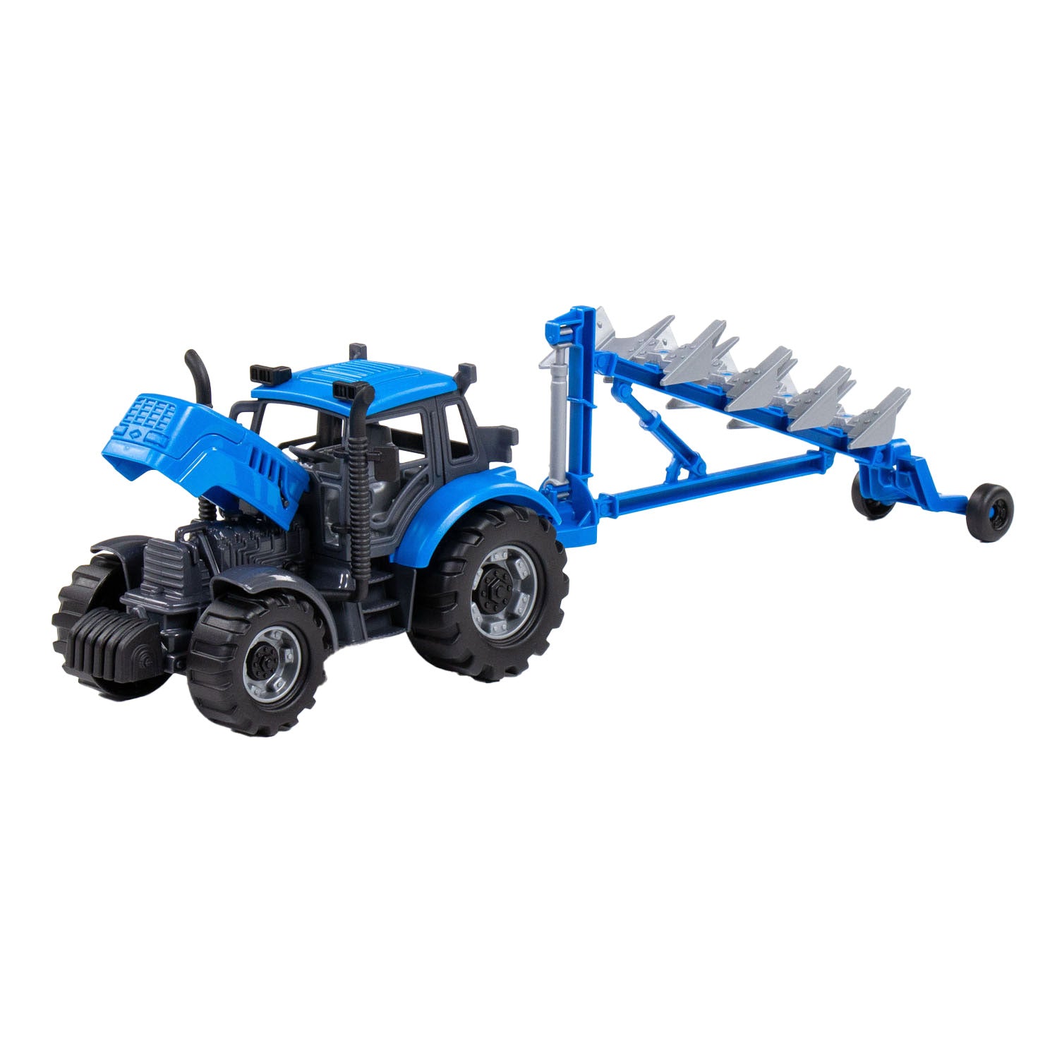 Cavallino-Traktor mit Pflug, blau, Maßstab 1:32