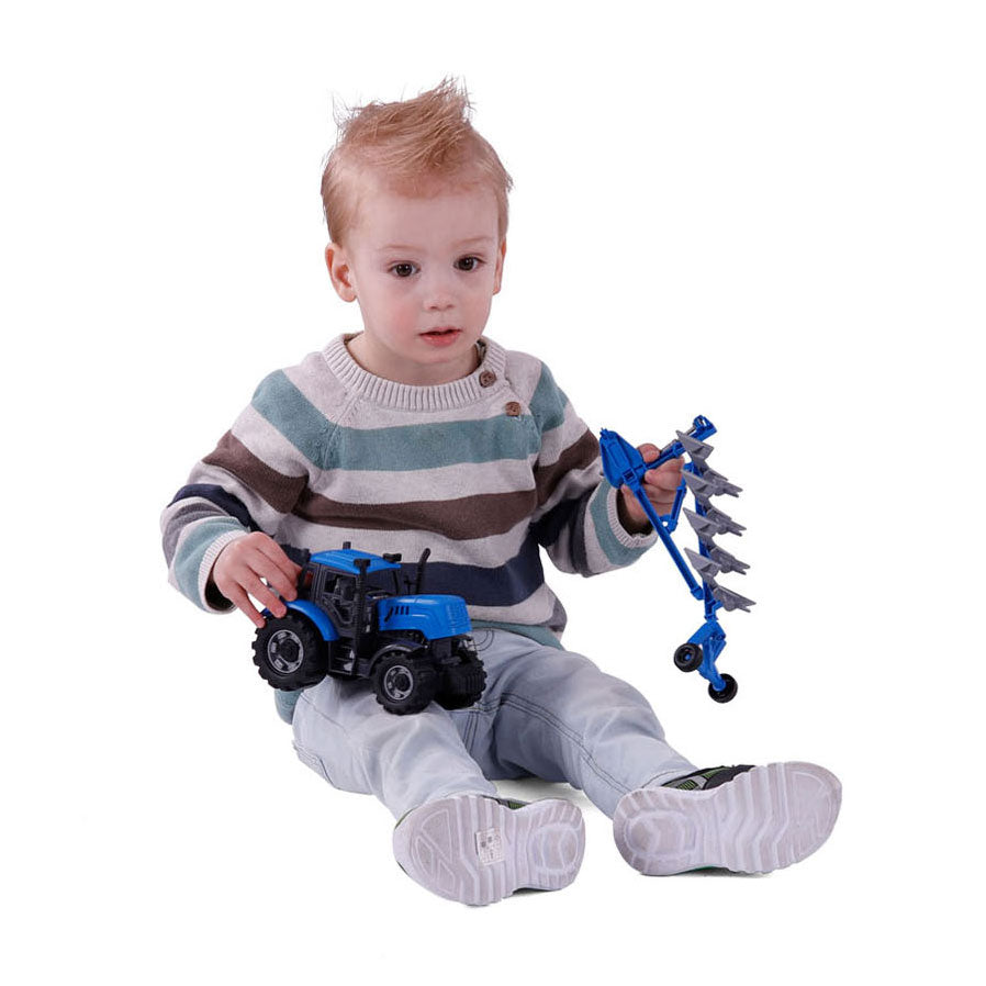 Cavallino-Traktor mit Pflug, blau, Maßstab 1:32