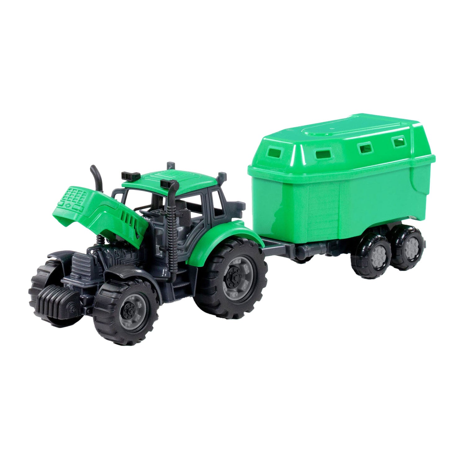 Cavallino-Traktor mit Pferdeanhänger, grün, Maßstab 1:32