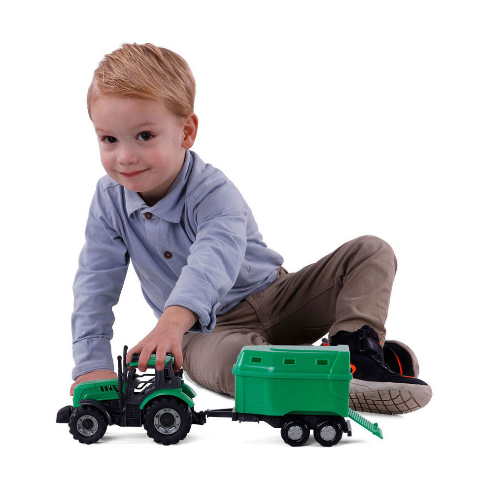 Cavallino-Traktor mit Pferdeanhänger, grün, Maßstab 1:32