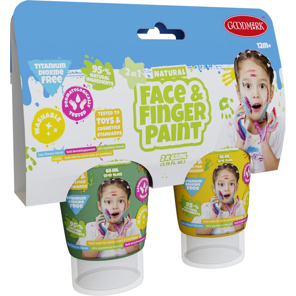 Natural face fingerpaint tube - groen en geel, 2x65ml