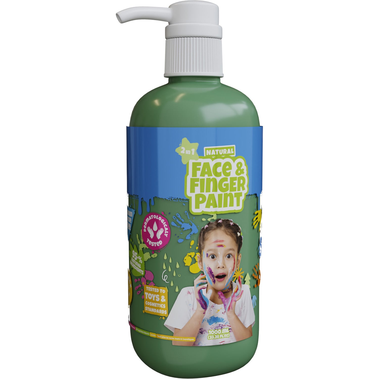 Boti Natural Gesichts-Fingerfarbe, Flasche mit Pumpe – grün, 1 l