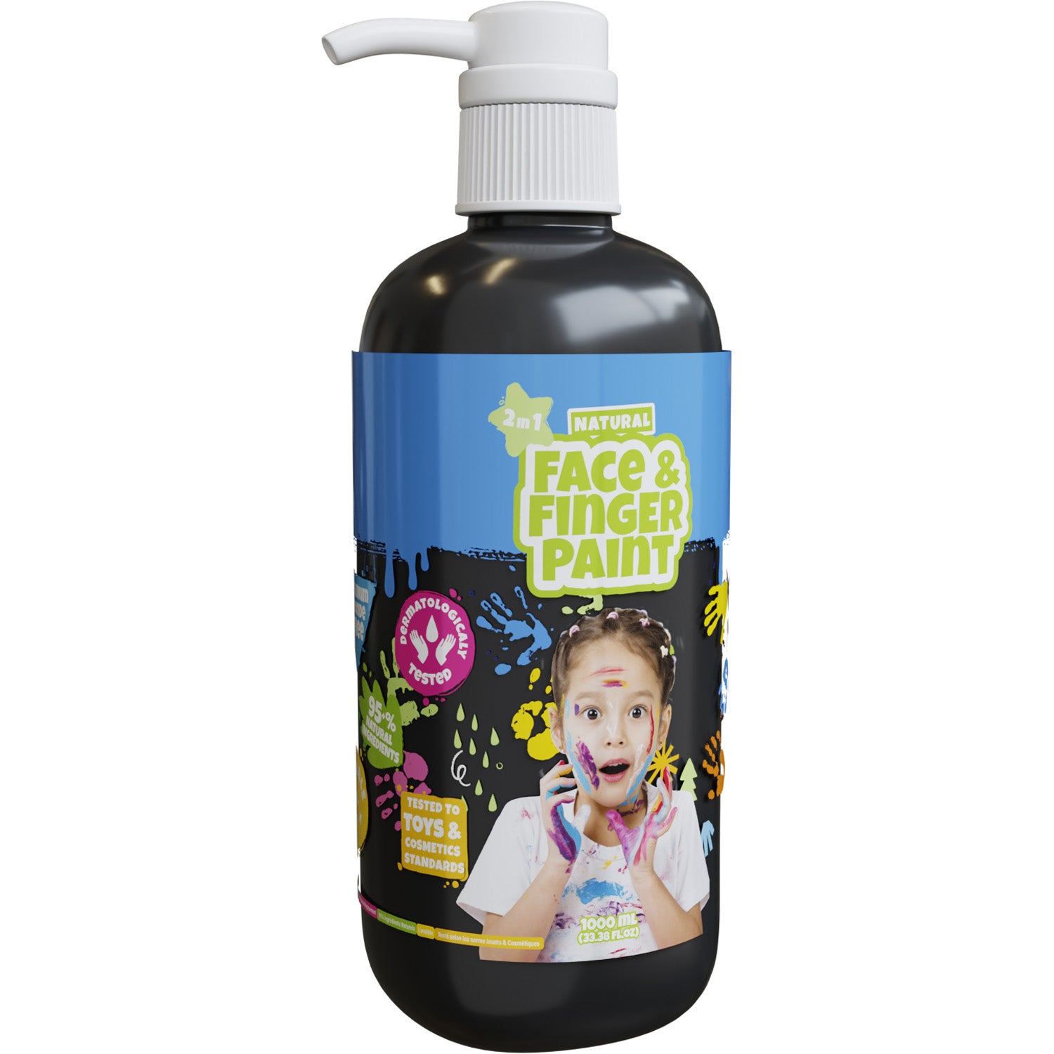 Natural face fingerpaint fles met pompje - zwart, 1l