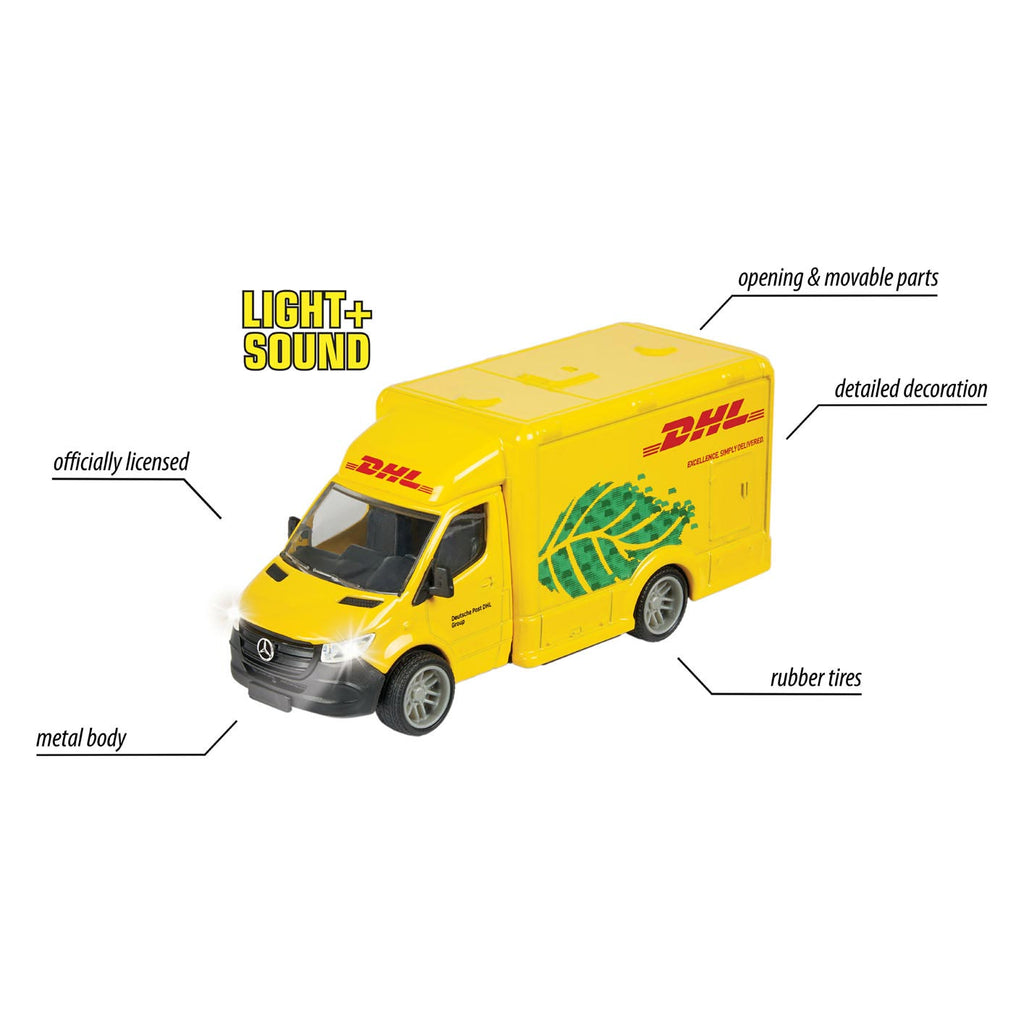 Majorette grand series mercedes-benz sprinter dhl metaal licht en geluid 12,5 cm speelgoedvoertuig