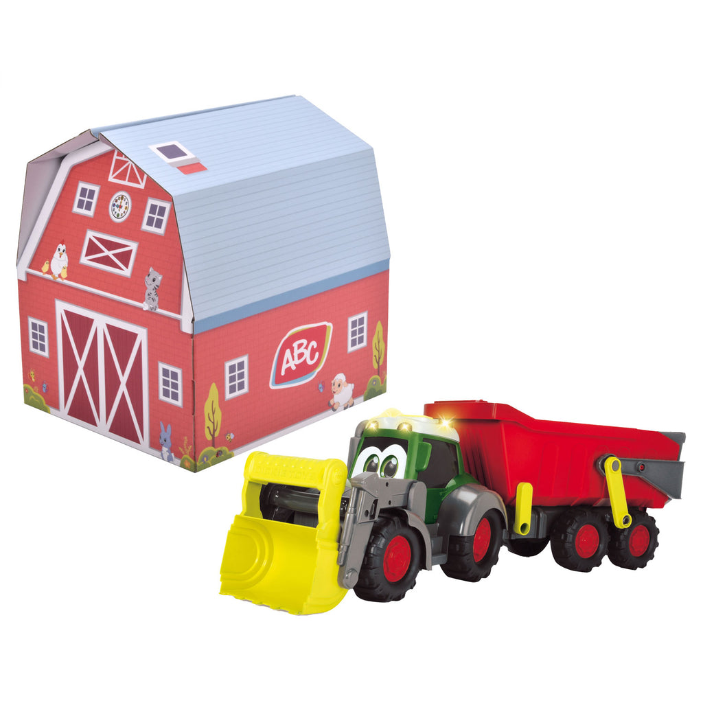 Dickie abc fendti tractor met aanhanger en boerderij