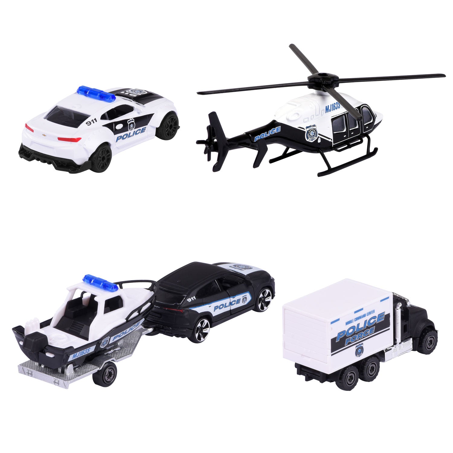 Majorette Polizeiautos Geschenkset, 4 Stück.
