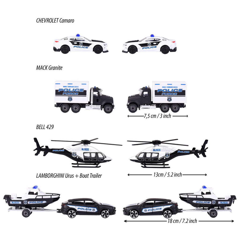 Majorette Polizeiautos Geschenkset, 4 Stück.