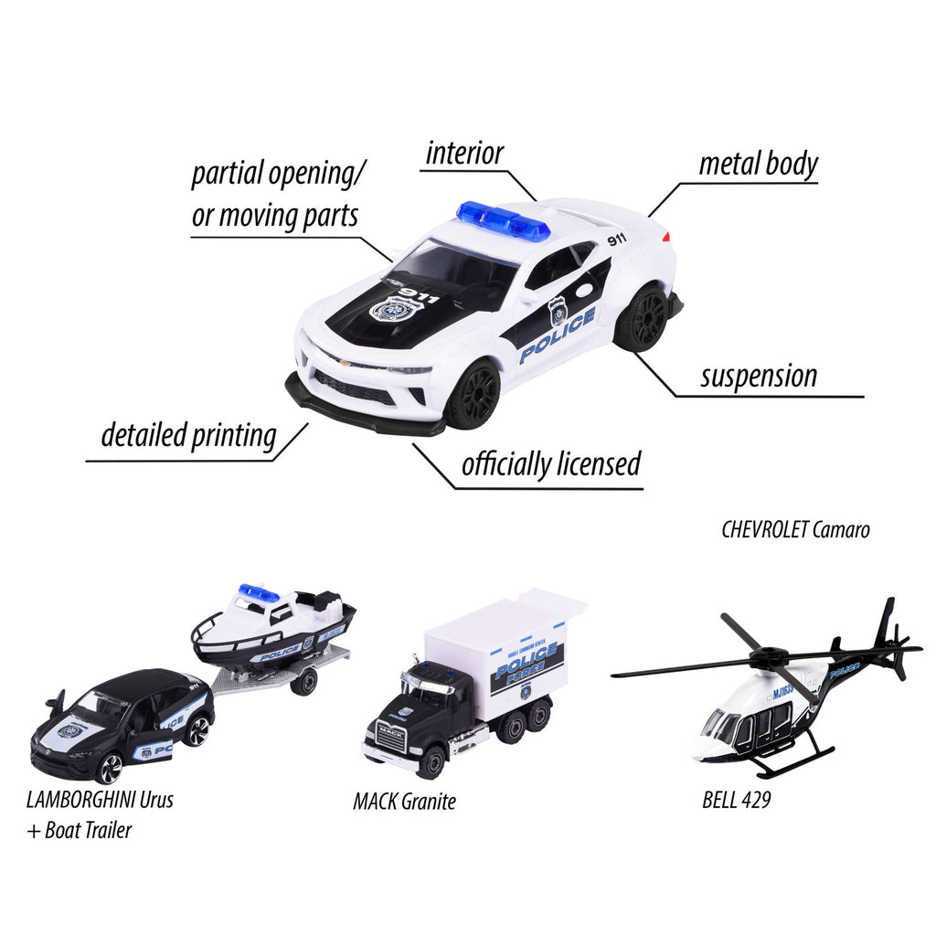 Majorette Polizeiautos Geschenkset, 4 Stück.