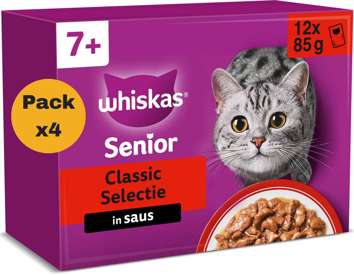 Whiskas kattenvoer - senior 7+ - classic selectie in saus - 48x85g