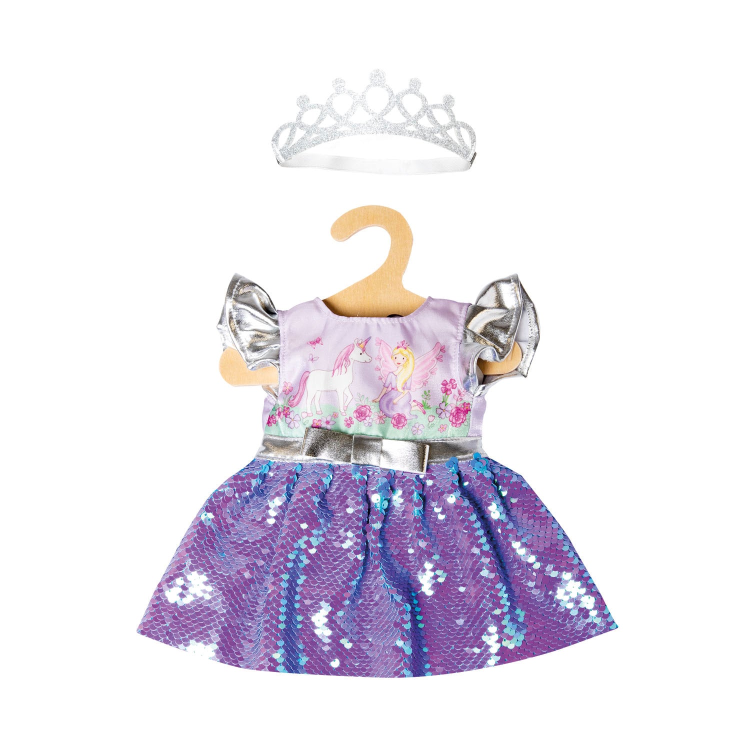 Heless Doll Kleid Fee und Einhorn mit Pailletten und Krone, 28-35 cm