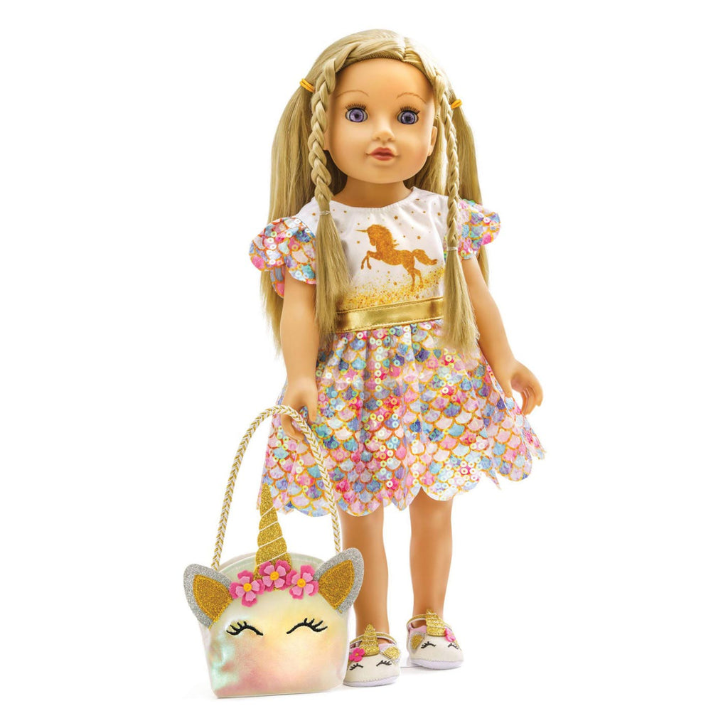 Heless pu-glitzerkleid einhorn goldy,gr.35-45cm
