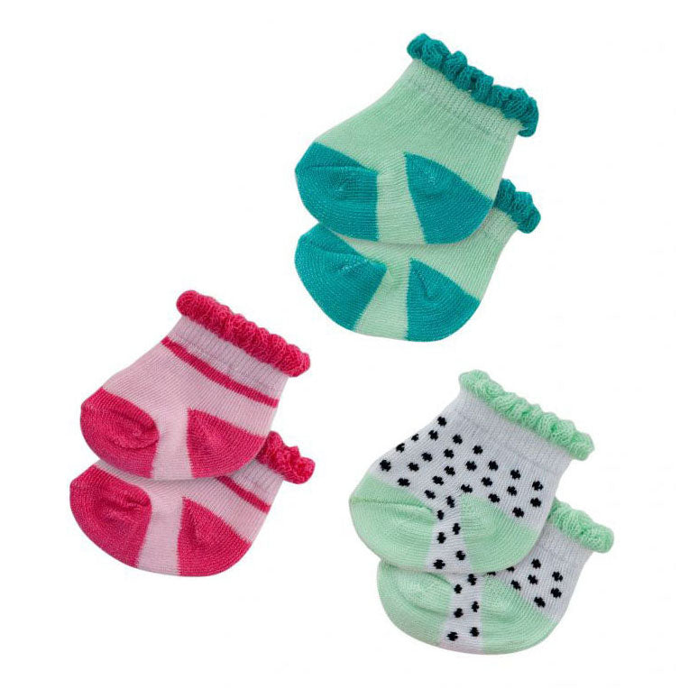 Heless Puppensocken mit Punkten, Mint und Rosa – 3 Paar, 35–45 cm