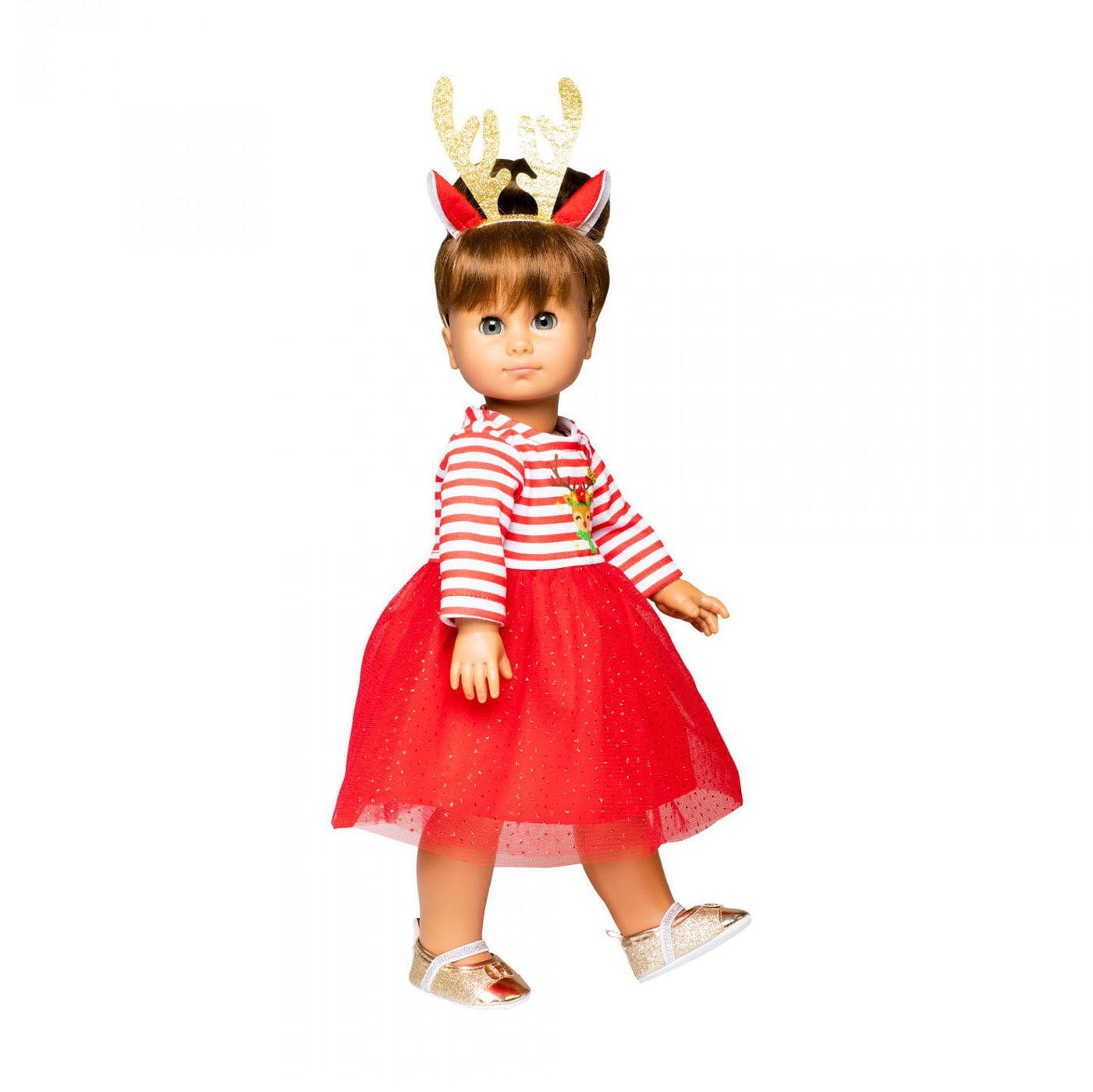 Heless Weihnachtskleid mit Rentier-Haarreif, Größe 35-45 cm