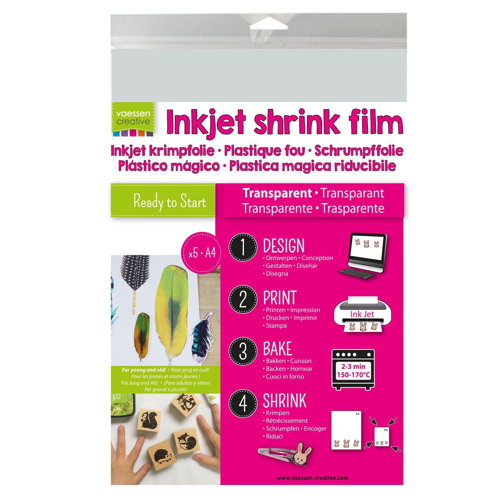 Vaessen creative krimpfolie voor inkjet printers - transparant - vijf vellen met a4 formaat