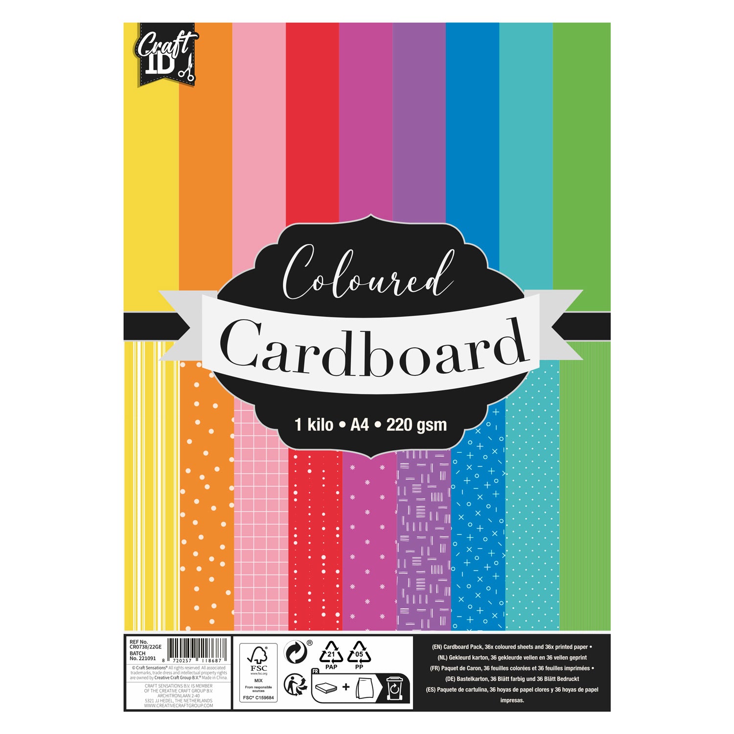 Creative craft group gekleurd karton a4 220gsm, 72st.