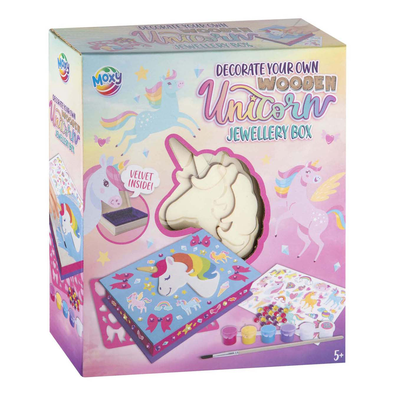 Moxy versier je eigen houten eenhoorn sieradendoos