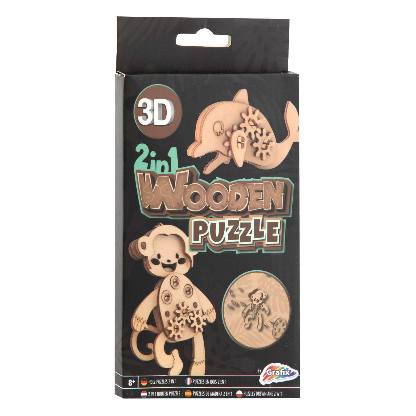 2-in-1 Holzbausatz 3D-Puzzle – Delfin und Affe