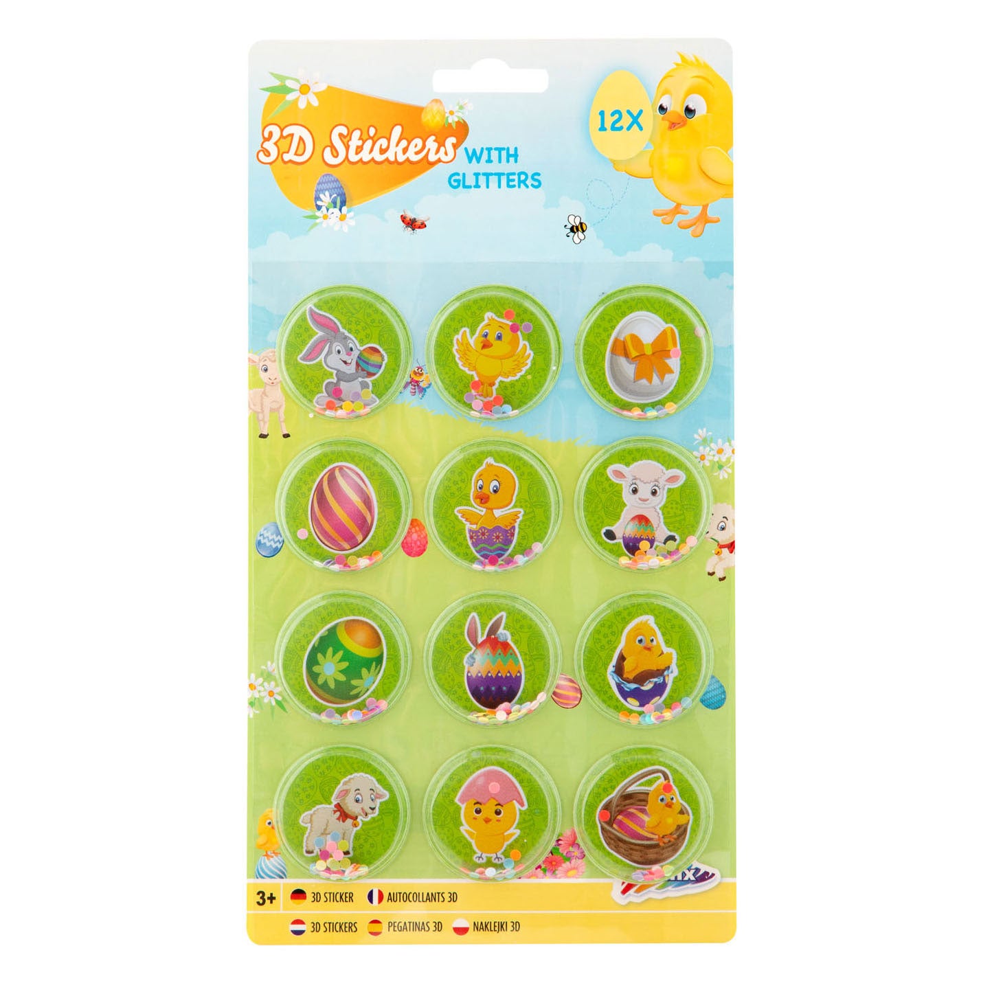 Grafix pasen 12 3d stickers met glitter