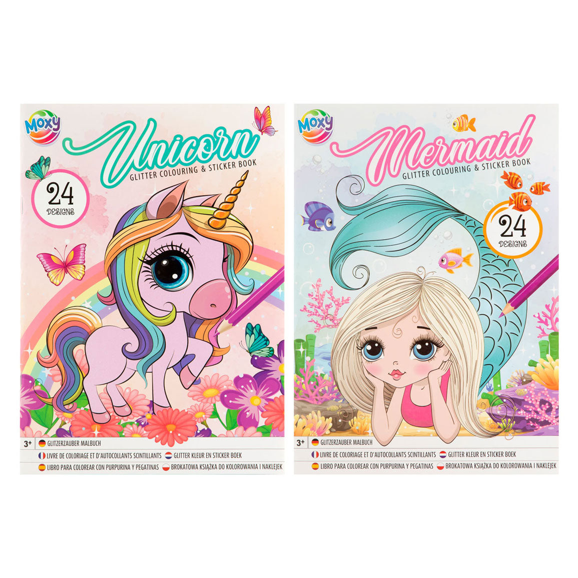 Kreative Bastelgruppe Glitzer-Mal- und Stickerbuch Einhorn Meerjungfrau