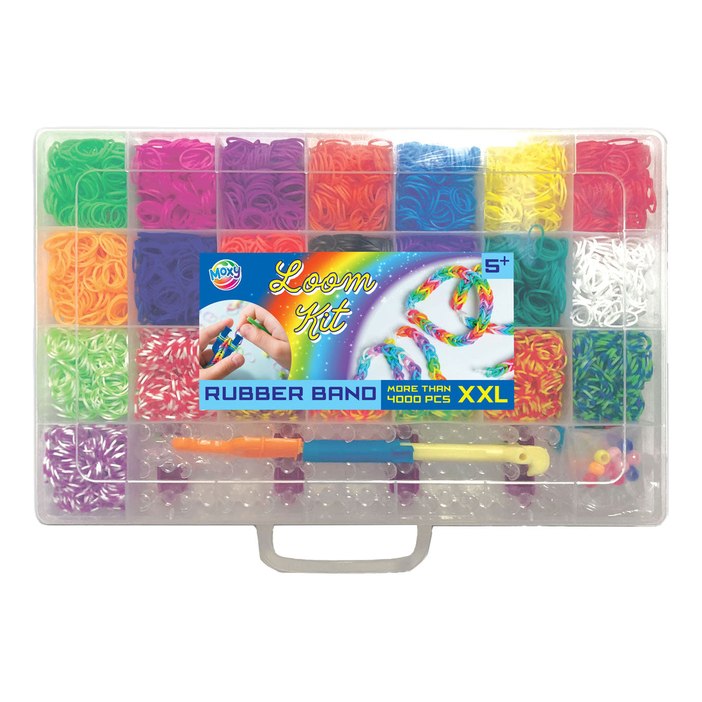 Creative Craft Group Gummibandwebstuhl in Aufbewahrungsbox, 4000 Stück.