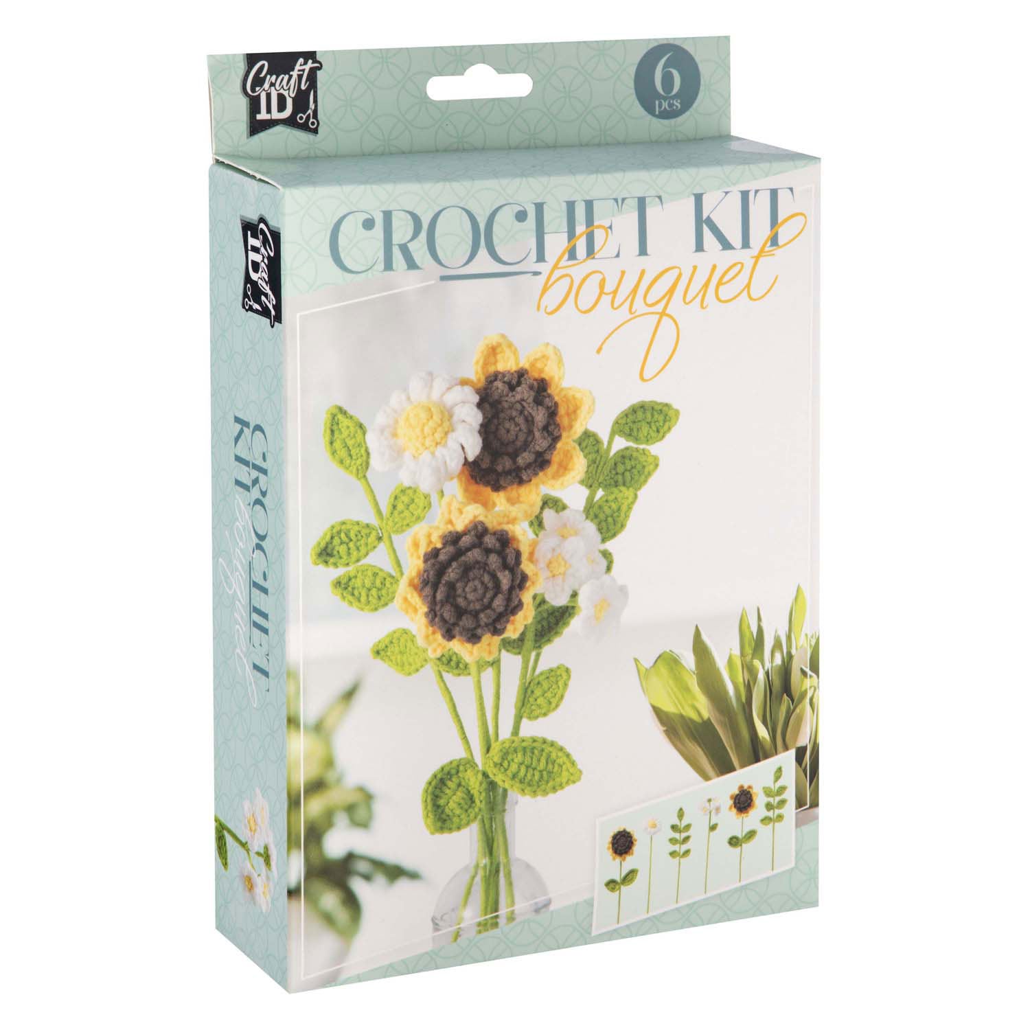 Craft id haakpakket bloemen boeket 6 zonnebloemen