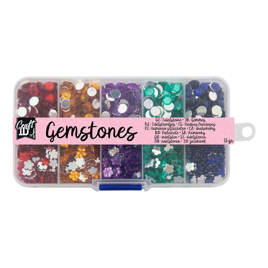 Creative craft group decoratiestenen in opbergbox - 10 kleuren