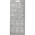 Stickers, ooievaar met baby, vel 10x23 cm, zilver, 1 vel