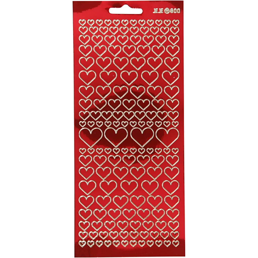 Stickers, harten, vel 10x23 cm, transparant rood, 1 vel