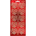 Stickers, harten, vel 10x23 cm, goud, transparant rood, 1 vel
