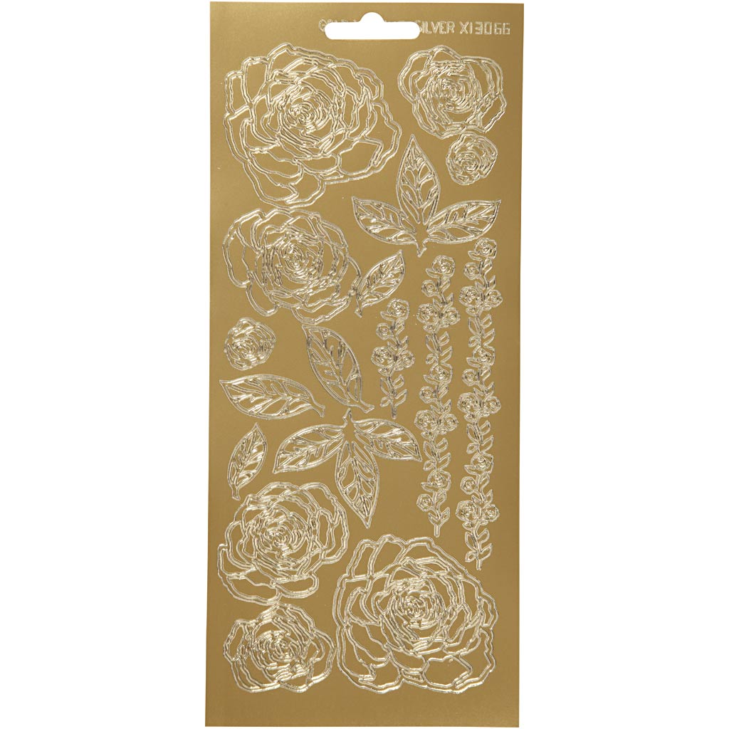 Stickers, rozen, vel 10x23 cm, goud, 1 vel