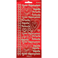 Stickers, hyvaa ystävänpäivää, vel 10x23 cm, goud, transparant rood, 1 vel