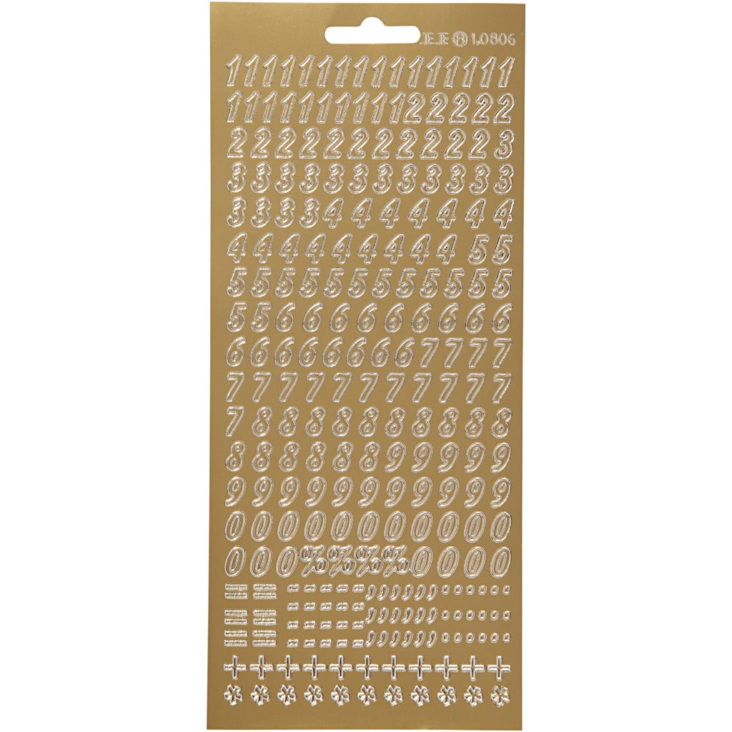 Stickers, cijfers, vel 10x23 cm, goud, 1 vel