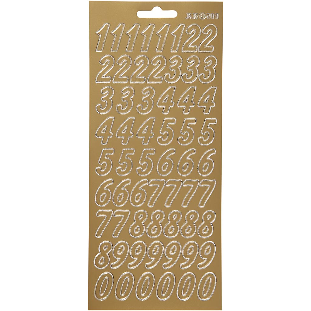 Stickers, cijfers, vel 10x23 cm, goud, 1 vel
