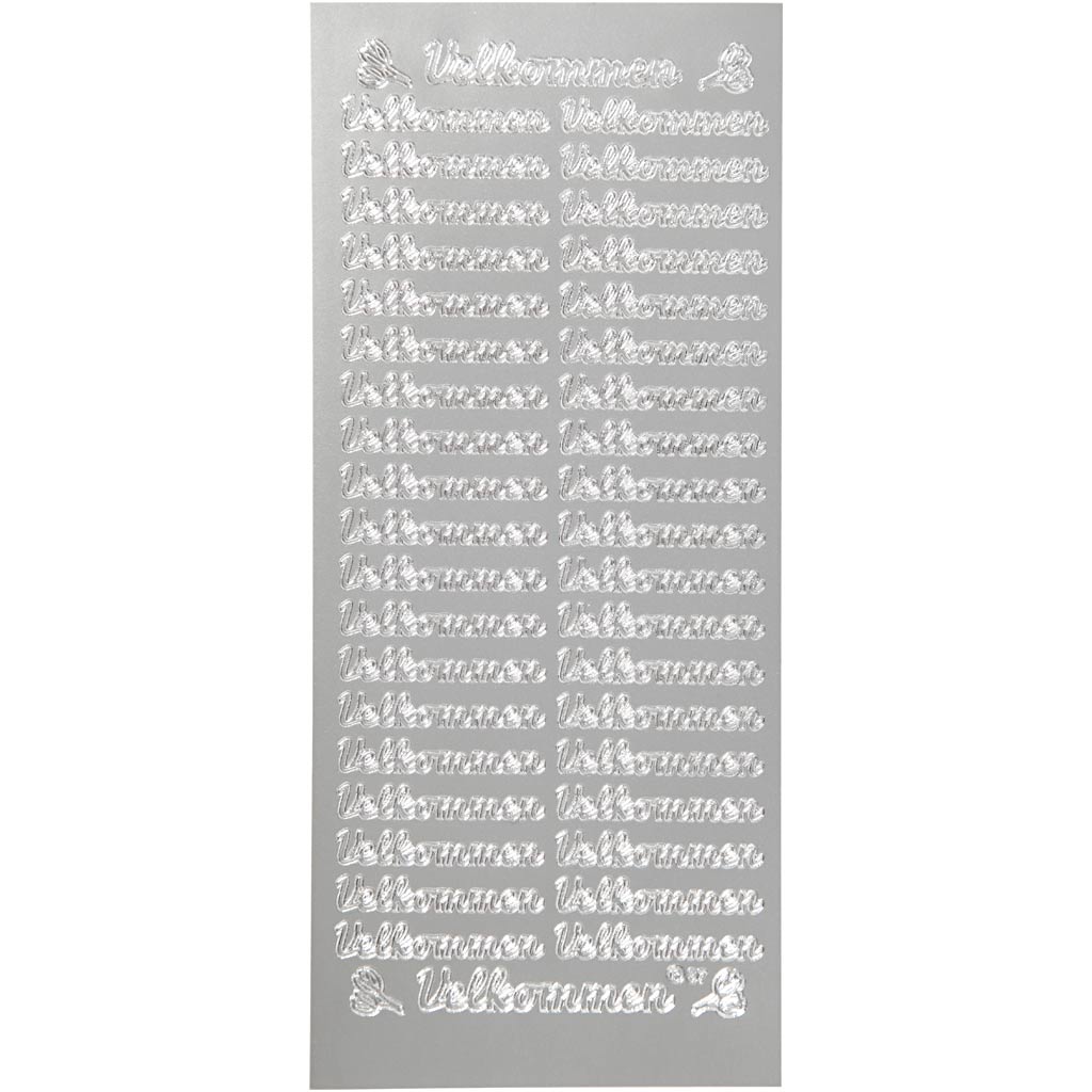 Stickers, velkommen, vel 10x23 cm, zilver, 1 vel
