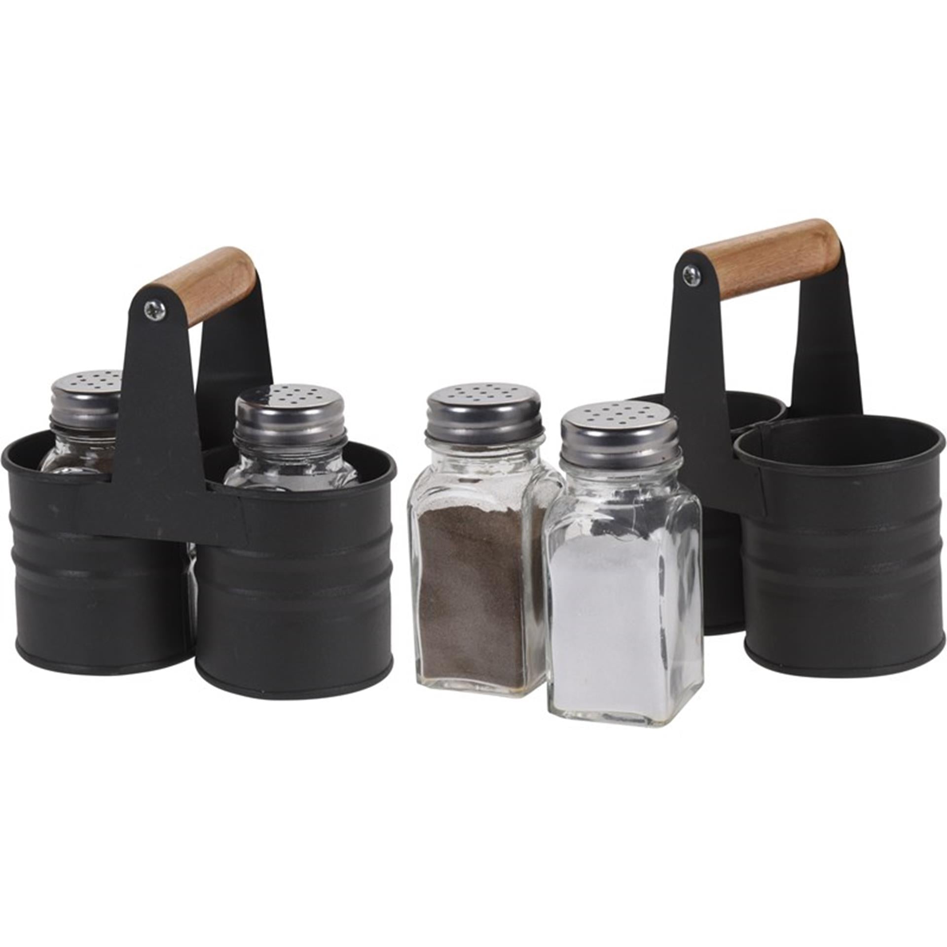 Excellent houseware peper en zoutstrooier in metalen houder