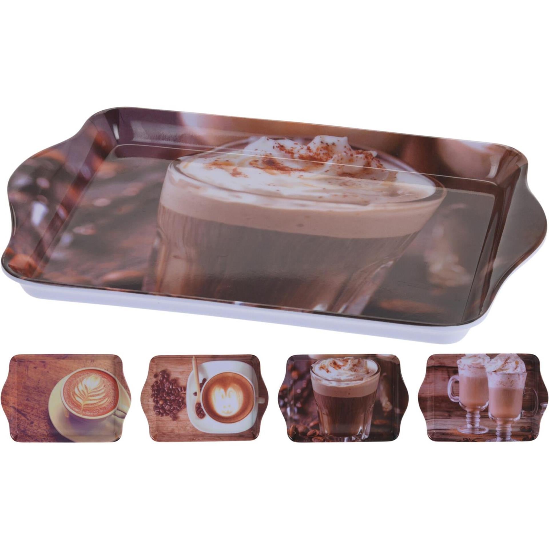 Excellent houseware dienblad met koffie afbeelding 21x14.3 cm assorti